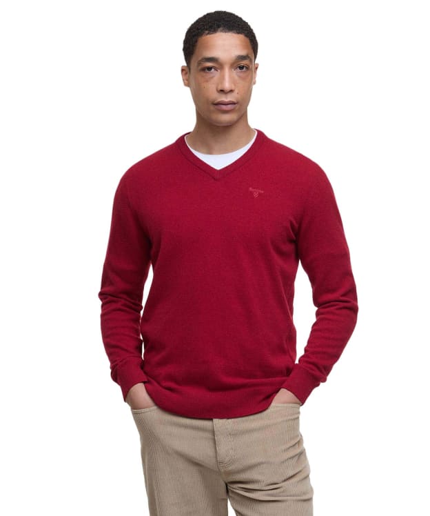 Men's Barbour Essential Lambswool V Neck Sweater - Red
