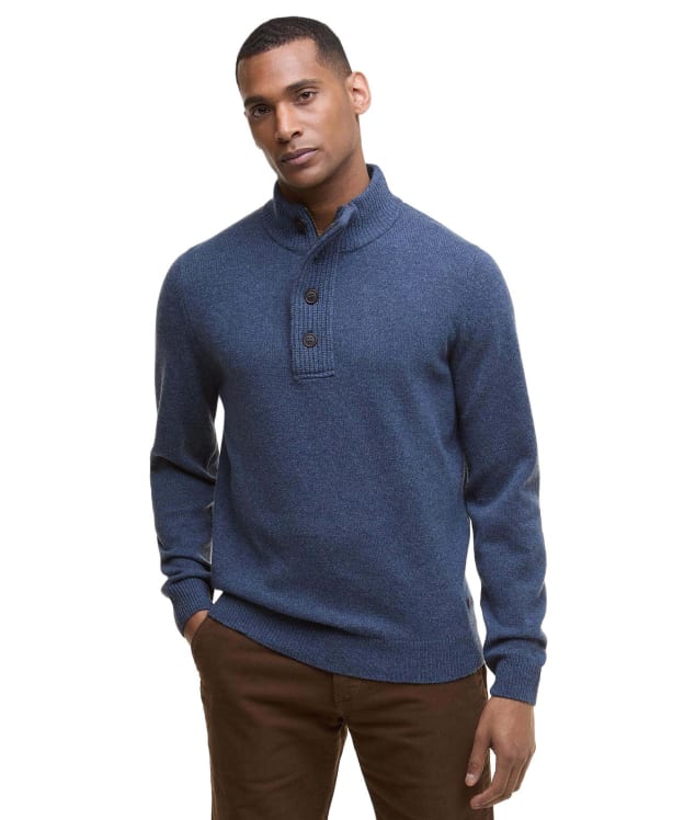 Men's Barbour Patch Half Button Lambswool Sweater - Dark Indigo