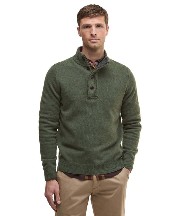 Men's Barbour Patch Half Button Lambswool Sweater - Olive