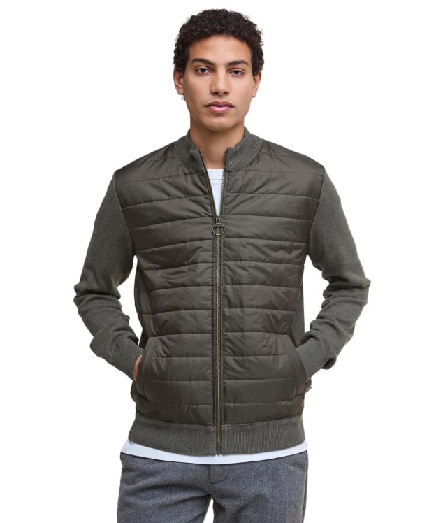 Men's Barbour Carn Baffle Zip Thru Quilted Sweater - Olive