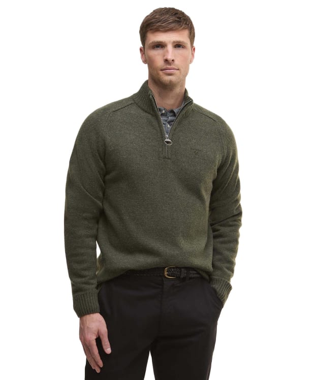 Men's Barbour Grangetown Half Zip Knitted Jumper - Mid Olive