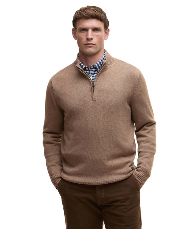 Men's Barbour Kelson Half Zip Knitted Jumper - Stone