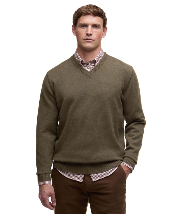 Men's Barbour Kelson V-Neck Knitted Sweater - Olive