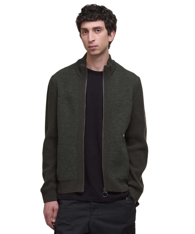 Men's Barbour Milburn Zip Through Knitted Jumper - Dark Olive