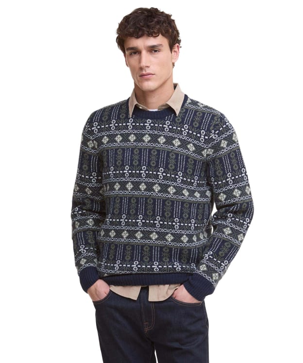 Men's Barbour Grangetown Fair Isle Crew Neck Sweater - Inky Blue