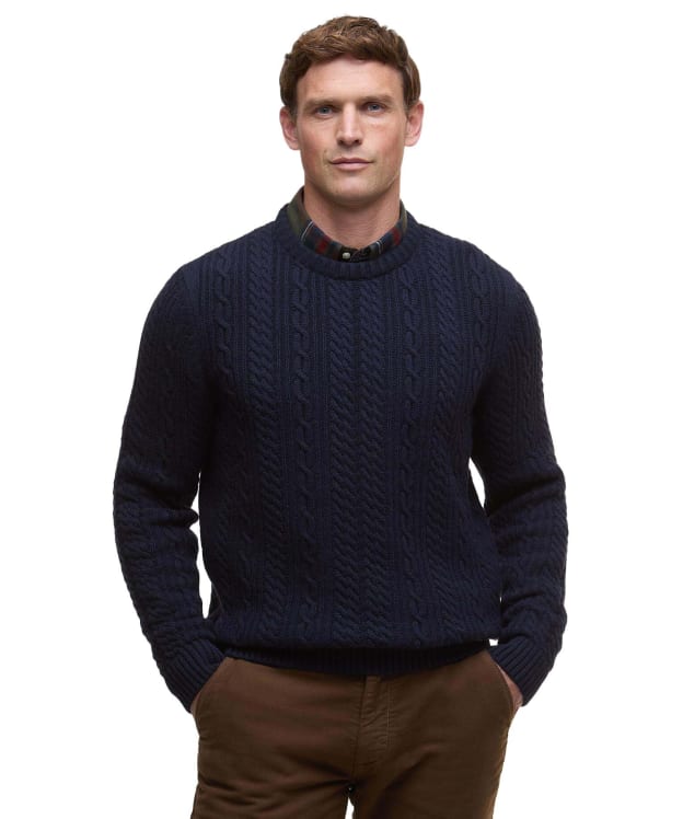 Men's Barbour Lowfen Cable Crew Neck Jumper - Navy
