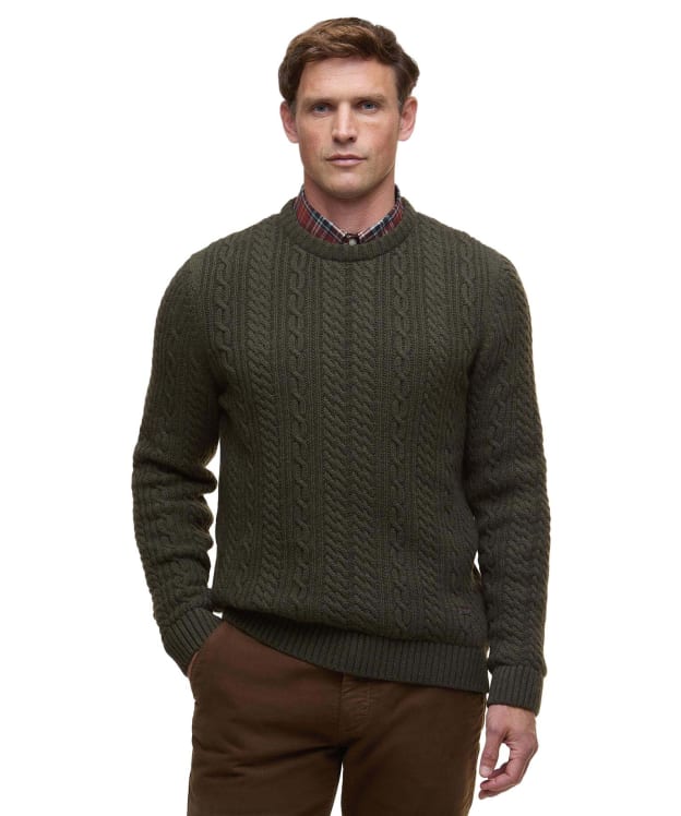Men's Barbour Lowfen Cable Crew Neck Jumper - Olive