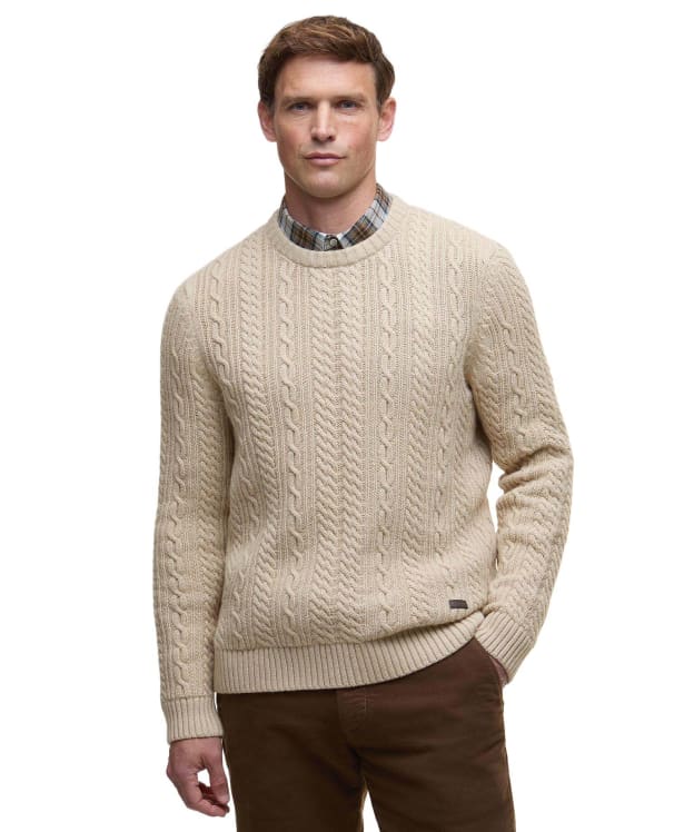 Men's Barbour Lowfen Cable Crew Neck Jumper - Stone