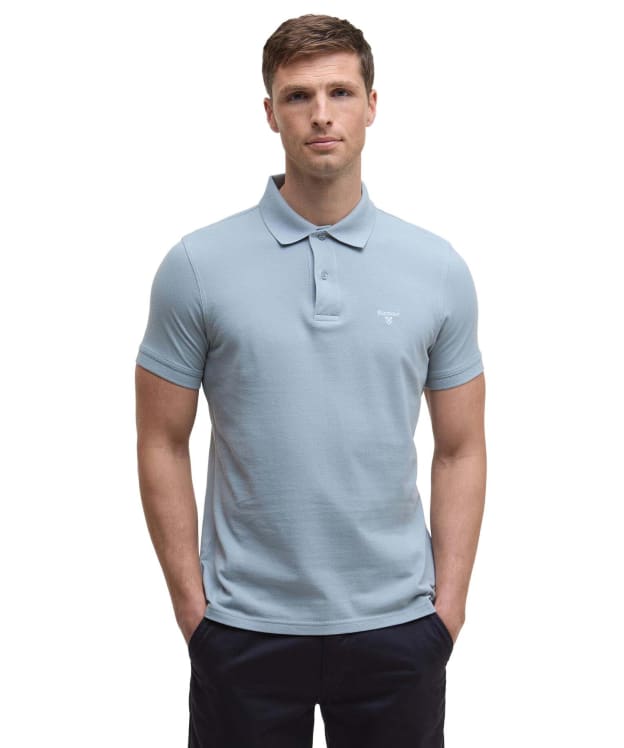 Men's Barbour Lightweight Short Sleeve Sports Cotton Polo Shirt - Mineral Blue