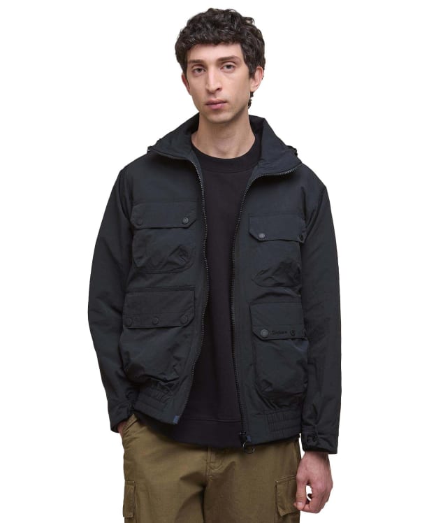 Men's Barbour Re-Engineered Hooded Showerproof Flight Bedale Jacket - Black