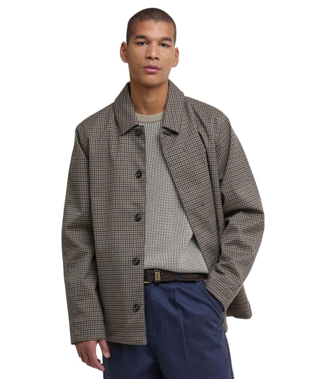 Men's Barbour Check Short Lorden Showerproof Jacket - Stone / Navy Check