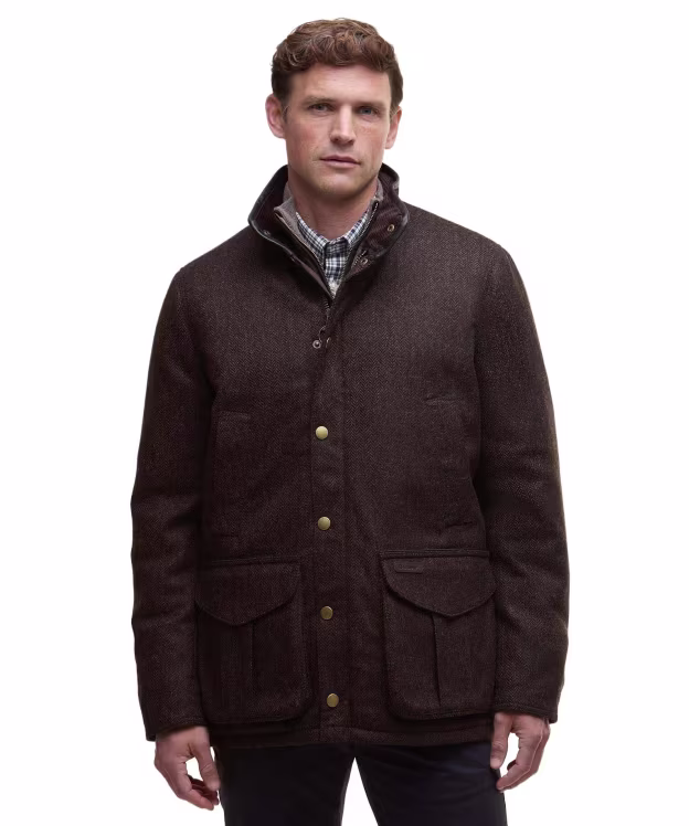 Men's Barbour Hereford Tweed Wool Jacket - Rustic Brown