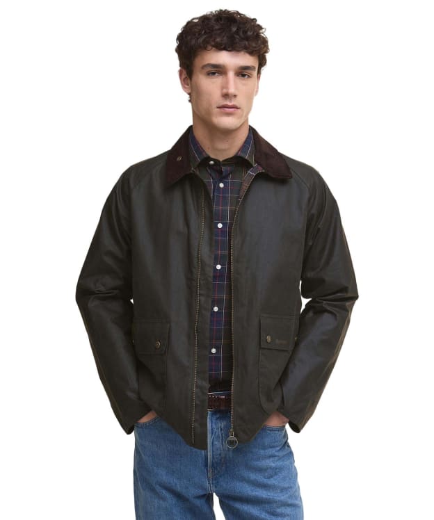 Men's Barbour Short Bedale Waxed Jacket - Olive