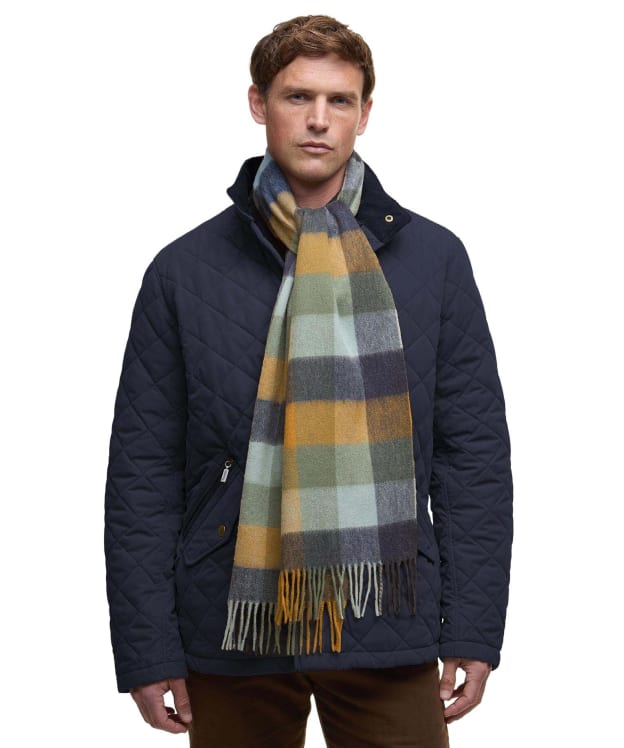 Barbour Large Tattersall Lambswool Scarf - Forest / Bronze Brown