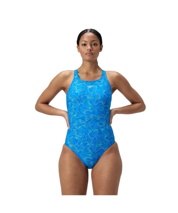 Women's Speedo Hyperboom Allover Medalist Swimsuit - Lagoon Blue