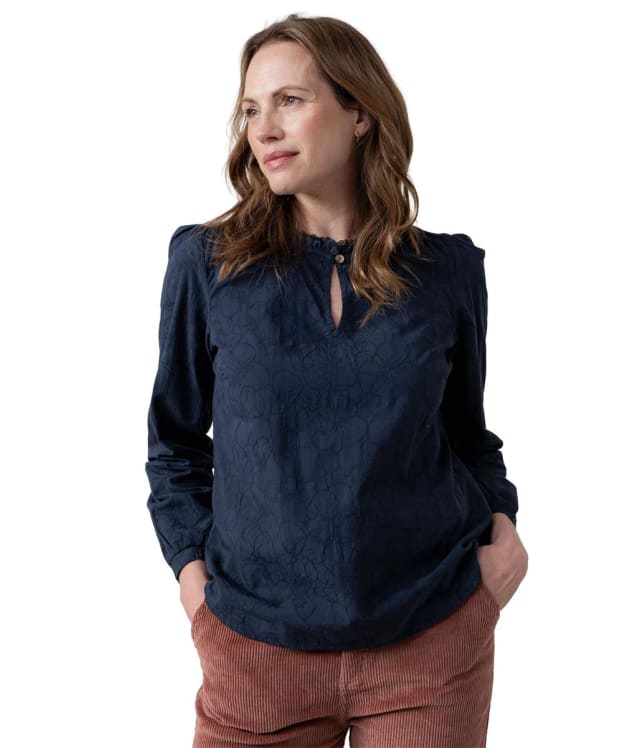 Women's Lily & Me Emily Jacquard Keyhole Neck Blouse - Navy