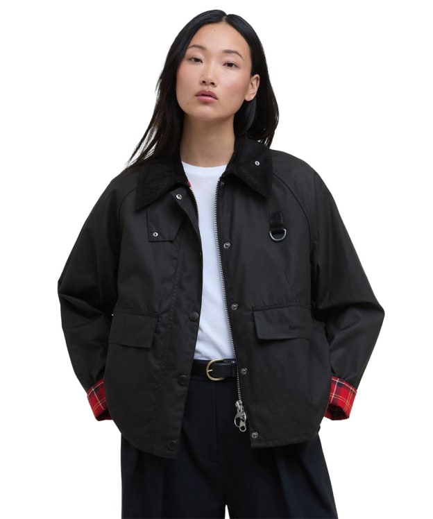 Women's Barbour Spey Waxed Jacket - Black / Cardinal