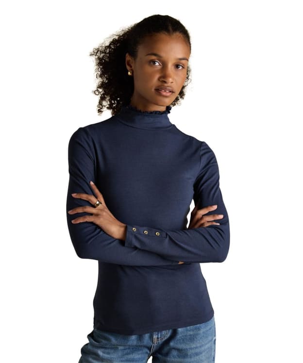 Women's Joules Amy Long Sleeve High Neck Jersey Top - Navy