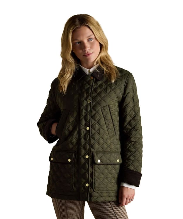 Women's Joules Beatrix Showerproof Diamond Quilted Coat - Khaki Green