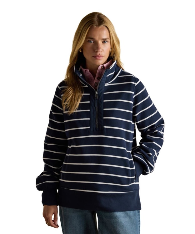 Women's Joules Bronte Funnel Neck Quarter Zip Sweatshirt - Navy Stripe