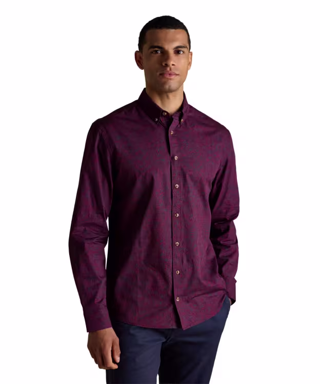 Men's Joules Classic Port Printed Shirt - Burgundy Red