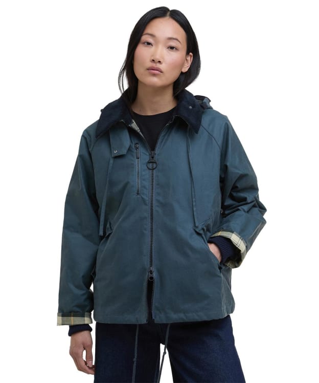 Women's Barbour Premium Transport Waxed Jacket - Dark Slate / Ancient Tartan