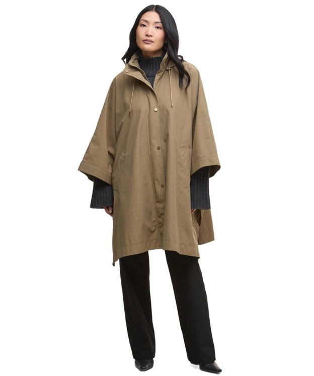 Women's Barbour Everlee Showerproof Cape - Military Brown / Hollyhock