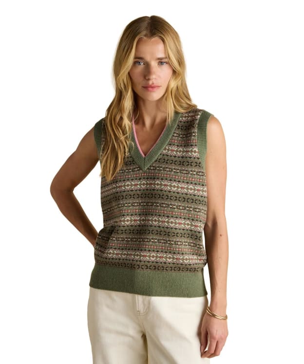 Women's Joules Islay V-Neck Fairisle Cotton Rich Vest - Green