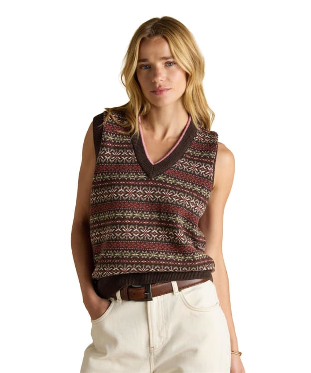 Women's Joules Islay V-Neck Fairisle Cotton Rich Vest - Brown