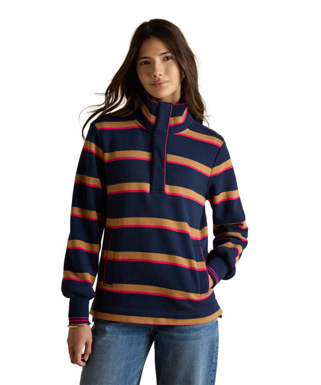 Women's Joules Burnham Funnel Neck Quarter Zip Sweatshirt - Navy / Tan Stripe