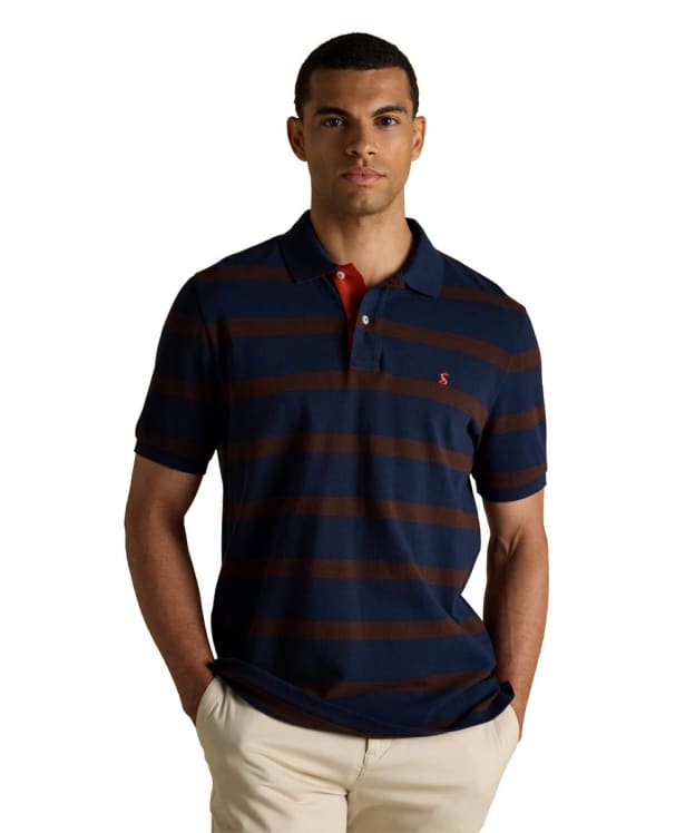 Men's Joules Woody Stripe Classic Fit Polo Shirt - Brown / Navy