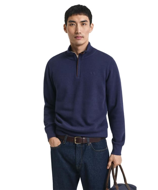 Men's GANT Sacker Rib Half Zip Sweater - Persian Blue