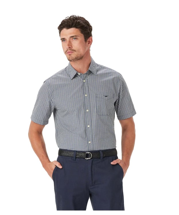 Men's R.M. Williams Classic Short Sleeve Poplin Check Shirt - Navy Charcoal