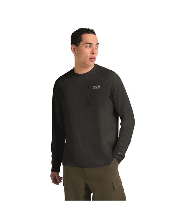 Men's Jack Wolfskin Prelight Trail Crew Neck Fleece Top - Black