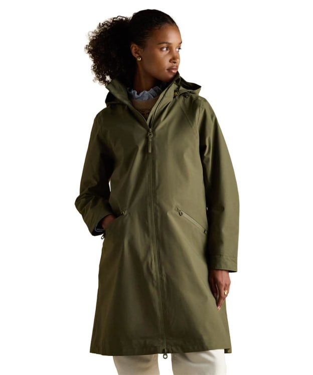 Women's Joules Rainaway Lightweight Waterproof Longline Raincoat - Green Grapeleaf
