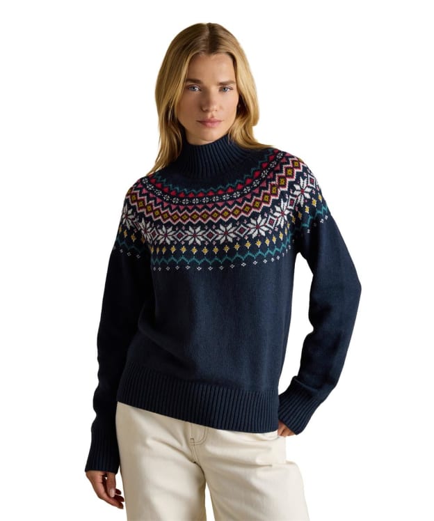 Women's Joules Alba Fairisle High Neck Cotton Rich Jumper - Navy