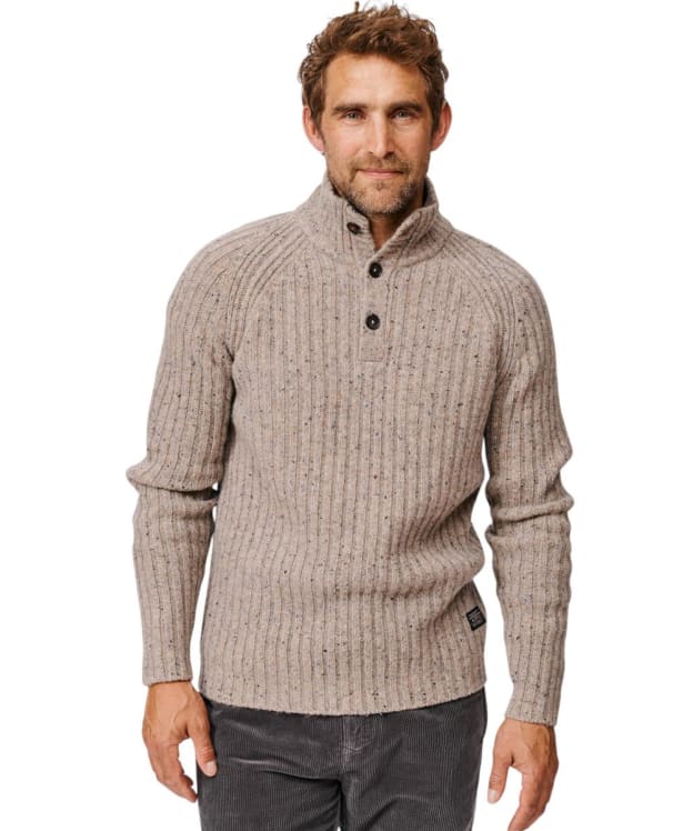 Men's Aubin Farnham Fisherman Rib Button Neck Sweater - Natural