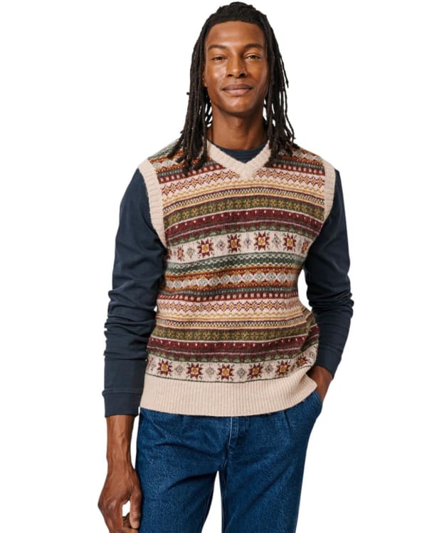 Men's Aubin Fairisle Slipover Knitted Vest - Ecru / Red Mix