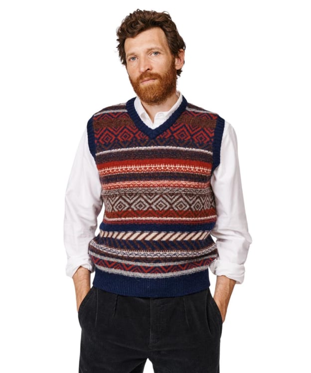 Men's Aubin Fairisle Slipover Knitted Vest - Navy / Red Mix