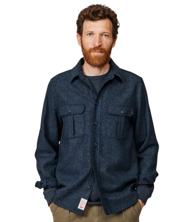 Men's Aubin Ravendale Wool Overshirt - Navy Herringbone