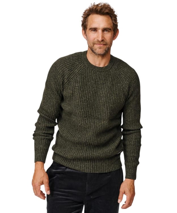 Men's Aubin Ray Fisherman Rib Crew Neck Sweater - Dark Khaki Mix