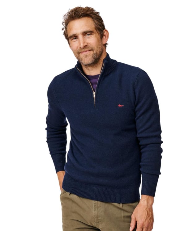 Men's Aubin Pepper Lambswool Zip Neck Sweater - Navy