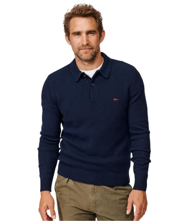 Men's Aubin Shore Lambswool Long Sleeve Knitted Polo - Navy
