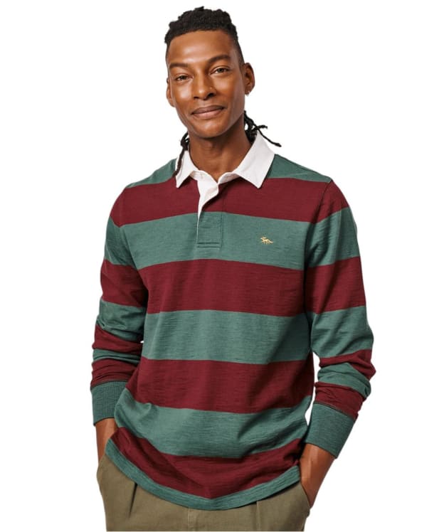 Men's Aubin Irnham Stripe Rugby Shirt - Forest / Burgundy Stripe