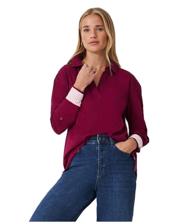 Women's Crew Clothing Flip Collar Slub Jersey Top - Beet Red