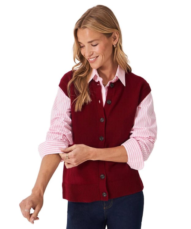 Women's Crew Clothing Harmony Button Through Crew Neck Knit Vest - Dark Cherry
