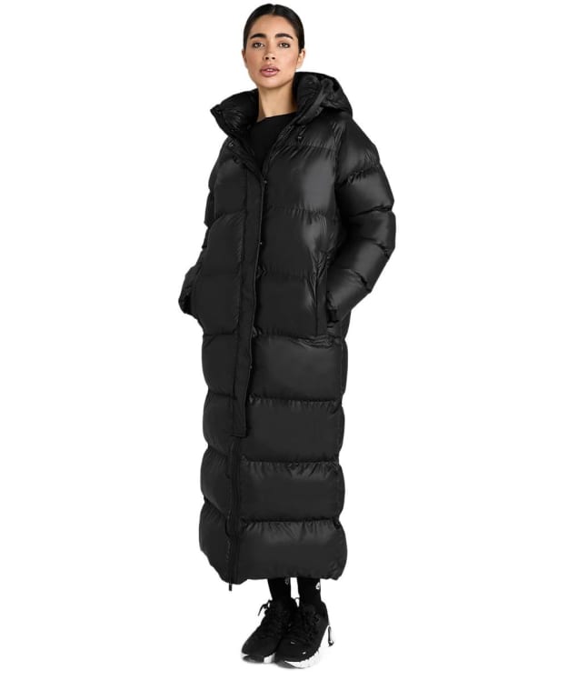 Women's Aztec Diamond Heavy Quilted Long Puffer Coat - Black
