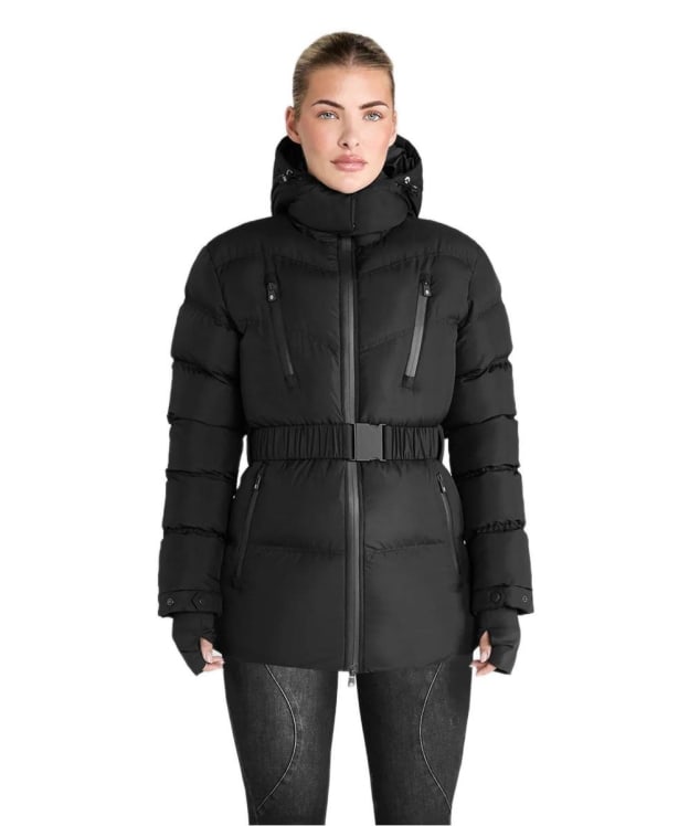 Women's Aztec Diamond Premium Belted Quilted Coat - Black