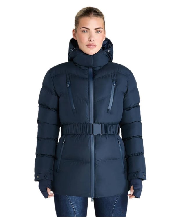 Women's Aztec Diamond Premium Belted Quilted Coat - Navy