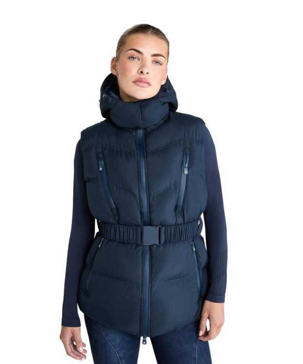 Women's Aztec Diamond Premium Belted Quilted Gilet - Navy